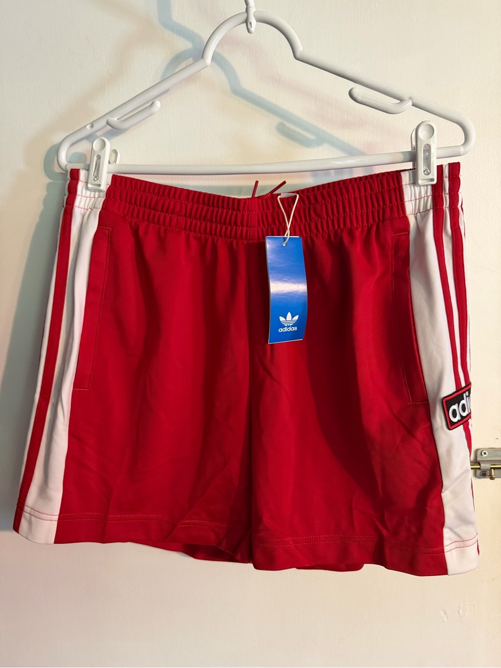 adidas Originals Red and White Snap-Front Athletic Shorts, Sz Medium - Picture 2 of 4